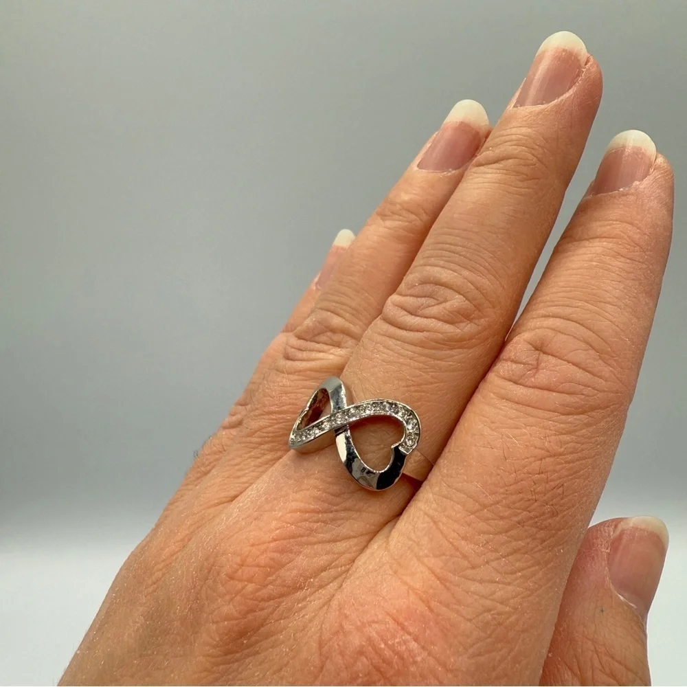 Elegant Silvertone Infinity Heart Ring